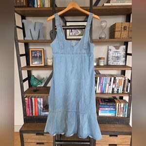 Light Wash Denim Sweetheart Dress with Flounced Hem, Size 6